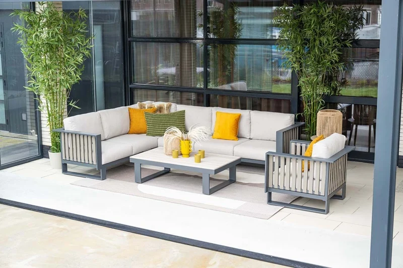 Garteneckbank taupe 4-teilig, Maße: 220 x 220 cm