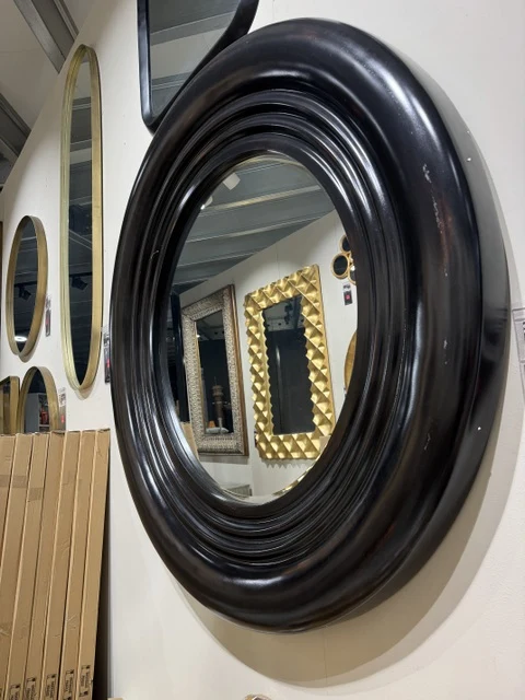 Wandspiegel schwarz rund, Spiegel schwarz, Durchmesser 143 cm