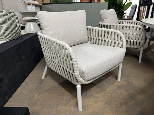 7 teiliges Set, Gartentisch beige-weiß mit 6 Gartensessel beige-taupe