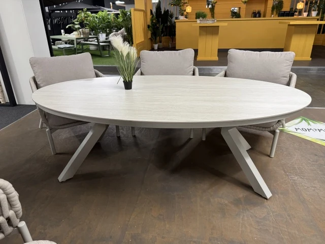 7 teiliges Set, Gartentisch beige-weiß mit 6 Gartensessel beige-taupe