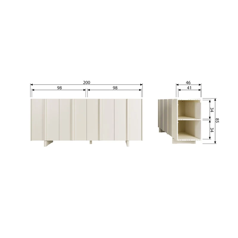Sideboard Holz, Sideboard grau-weiß, Breite 200 cm