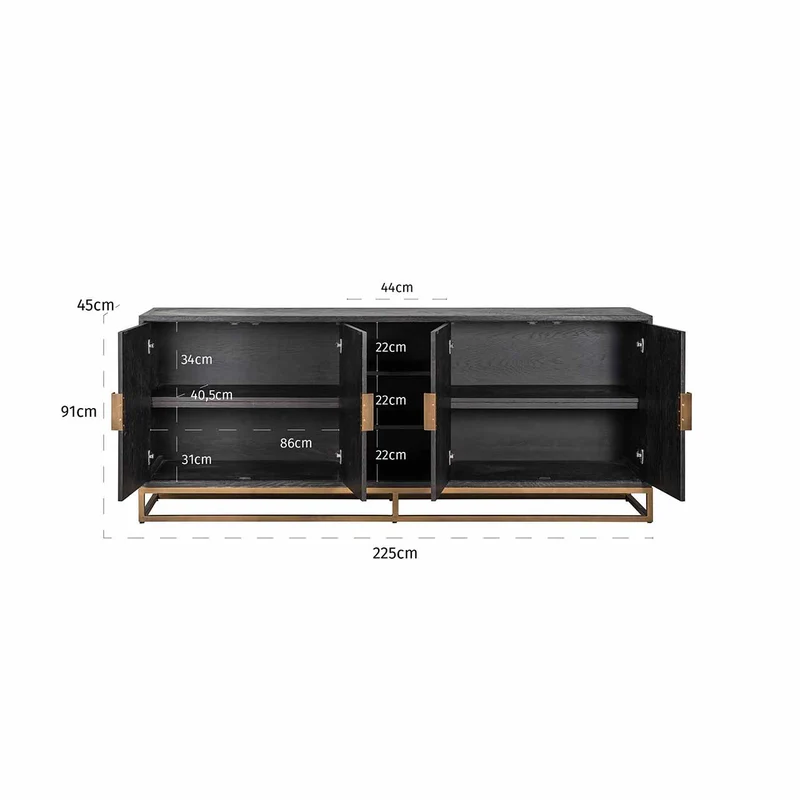 Sideboard Bronze schwarz, Anrichte Bronze-schwarz, Sideboard schwarz Gold, Breite 225 cm