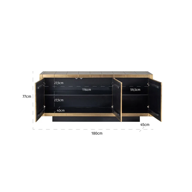 Sideboard Gold, Anrichte Gold antik, Breite 180 cm