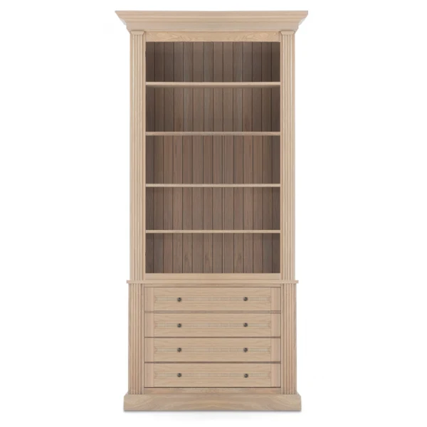 Bücherschrank Eiche-Natur, Wohnzimmerschrank mit vier Schubladen, Breite 100 cm