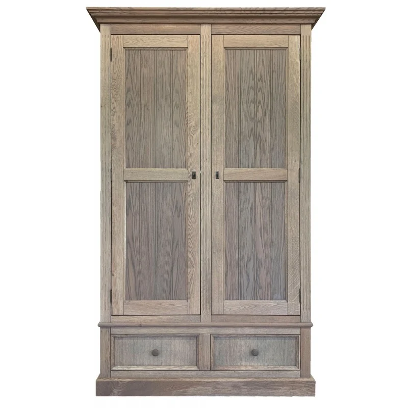 Kleiderschrank Eiche-grau, Schrank mit zwei Schublade, Breite 136 cm