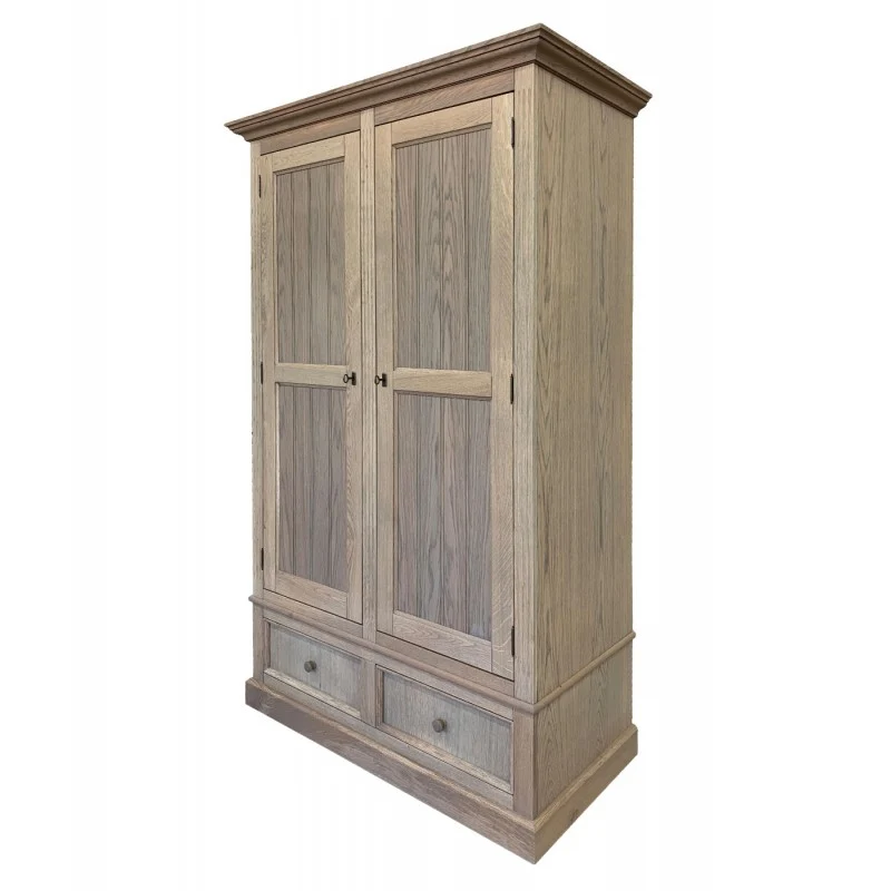 Kleiderschrank Eiche-grau, Schrank mit zwei Schublade, Breite 136 cm