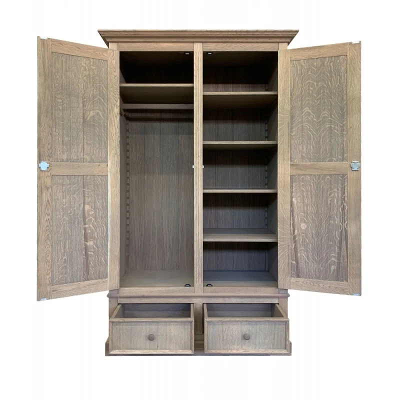 Kleiderschrank Eiche-grau, Schrank mit zwei Schublade, Breite 136 cm