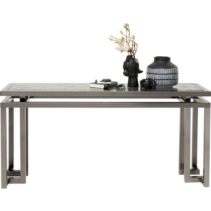 Konsole grau Glas-Metall, Glaskonsole grau, Breite 160 cm