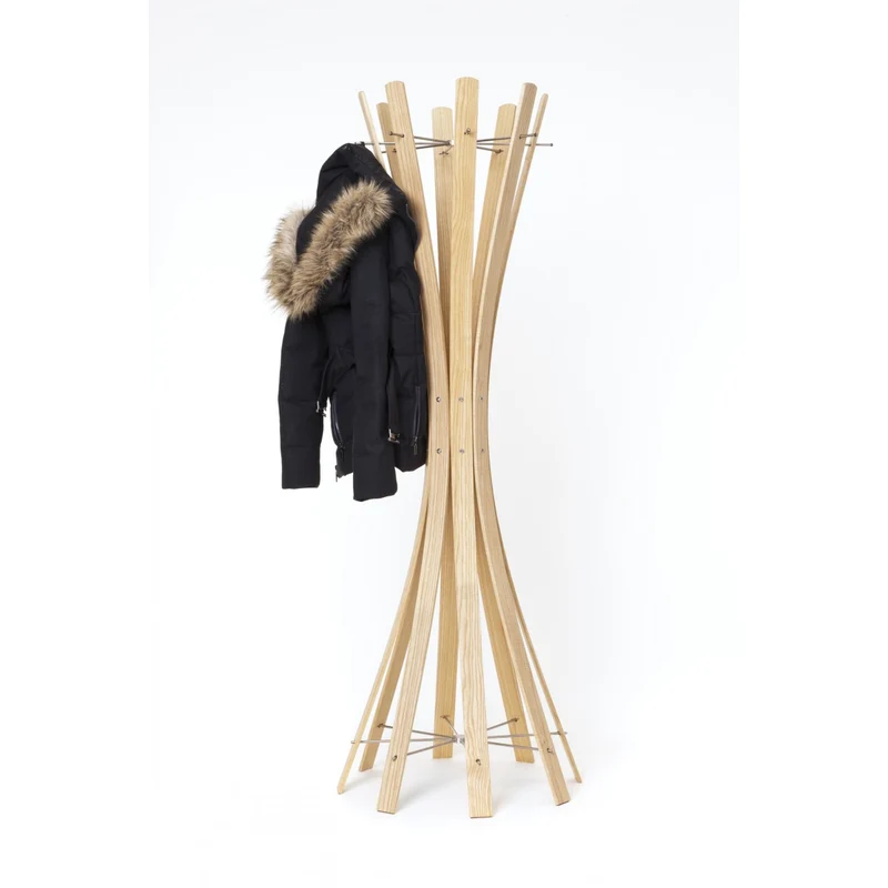 Garderobenständer Holz massiv, moderne Standgarderobe Farbe Naturholz, Ø 58 cm