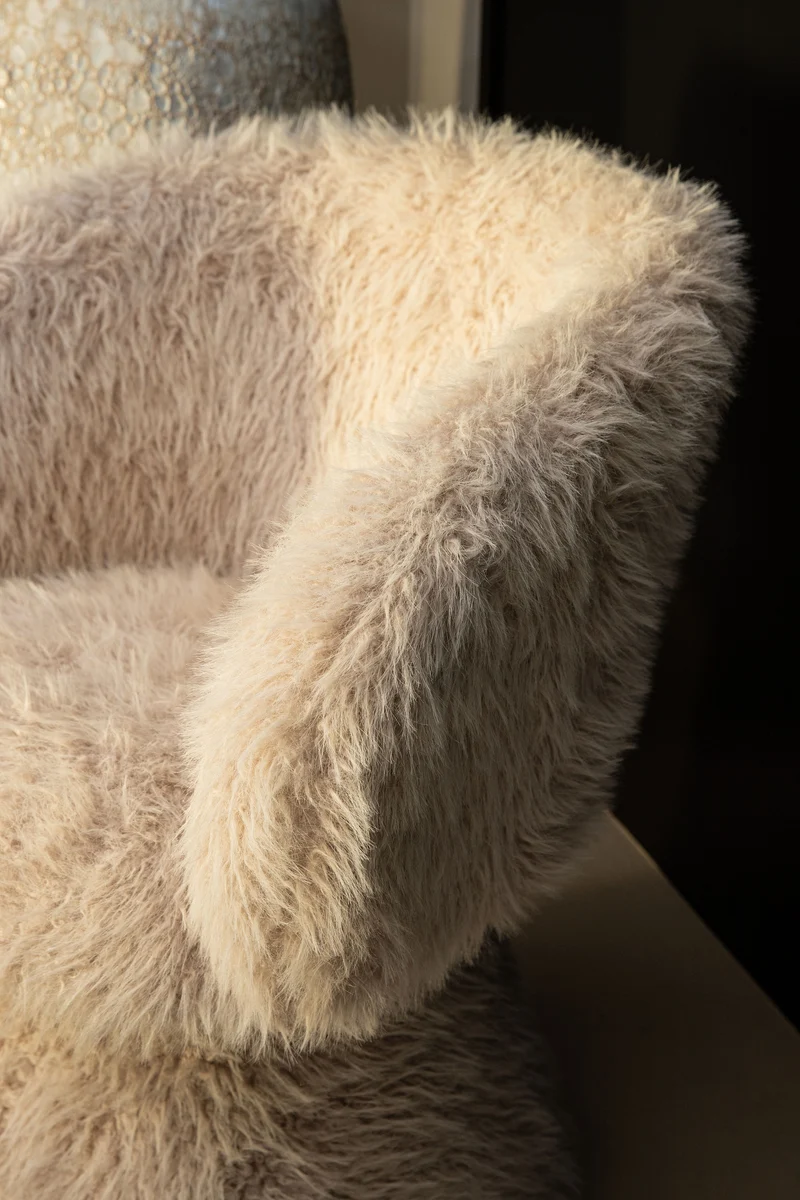 Stuhl beige Felloptik, Esszimmerstuhl beige
