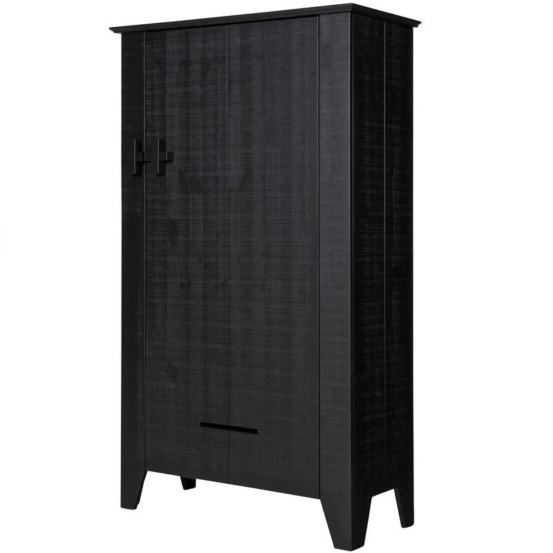 Schrank schwarz Massivholz, Mehrzweckschrank schwarz, Breite 85 cm