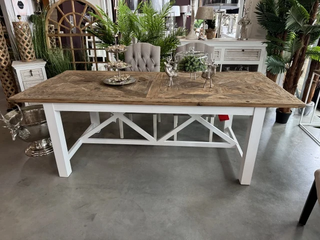 Esstisch Landhausstil, Tisch weiß-braun, Länge 220 cm