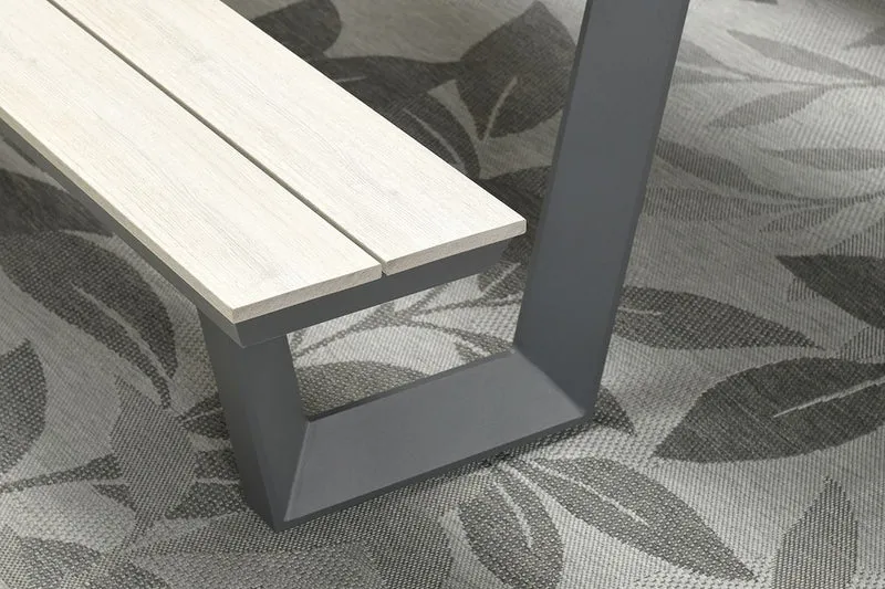 Gruppensitzbank grau, Sitzgruppe Aluminium anthrazit, Picknick Gartentisch mit Bank anthrazit, Länge 200 cm