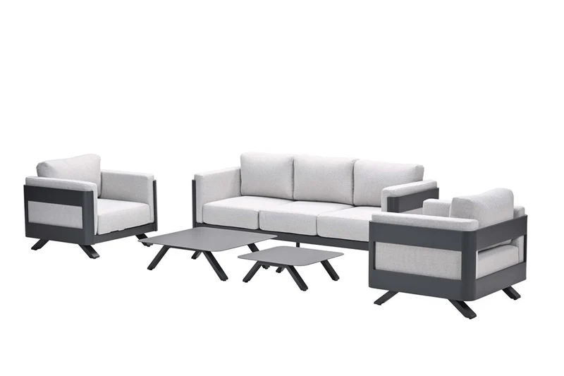 Gartenlounge anthrazit-grau, Gartenmöbel Set 3 teilig, Gartensofa mit Gartensessel anthrazit