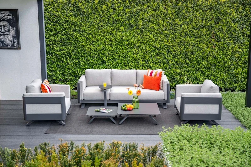 Gartenlounge anthrazit-grau, Gartenmöbel Set 3 teilig, Gartensofa mit Gartensessel anthrazit