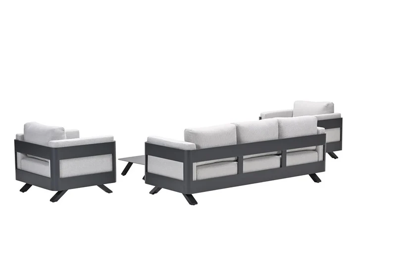 Gartenlounge anthrazit-grau, Gartenmöbel Set 3 teilig, Gartensofa mit Gartensessel anthrazit