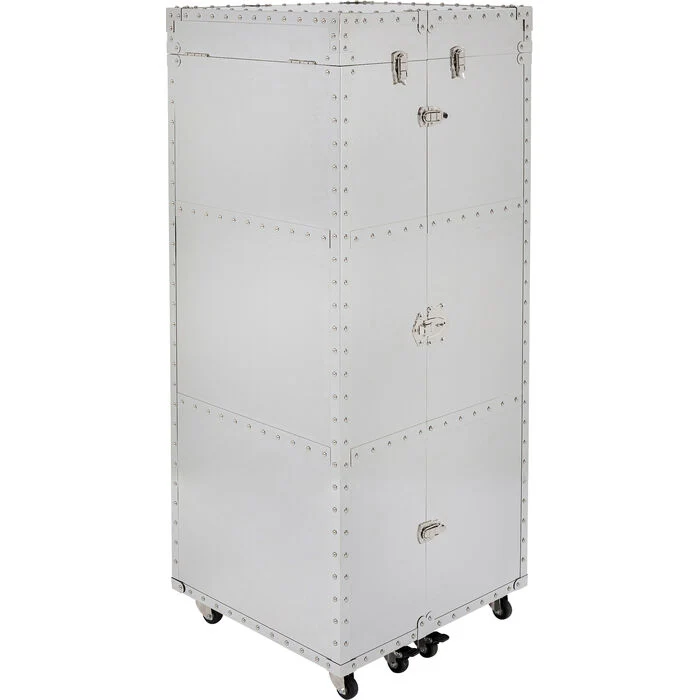 Barschrank Silber, Barschrank auf Rädern, Breite 64-130 cm