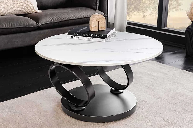 Couchtisch schwarz-weiß, Couchtisch ausziehbar rund, Durchmesser 80-134 cm