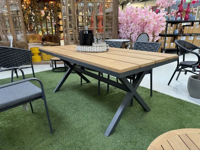 Gartentisch Aluminium braun-anthrazit, Gartentisch Teakholz grau-braun, Länge 180 cm