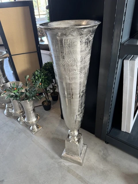 Bodenvase Silber Metall, Vase Aluminium, Höhe 140 cm