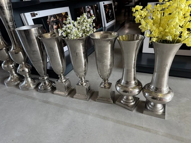 Vase Silber Metall, Vase Aluminium, Höhe 84 cm
