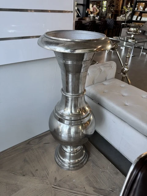 Bodenvase Silber Metall, Vase Aluminium, Höhe 98 cm