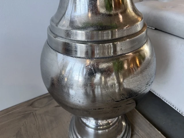 Bodenvase Silber Metall, Vase Aluminium, Höhe 98 cm
