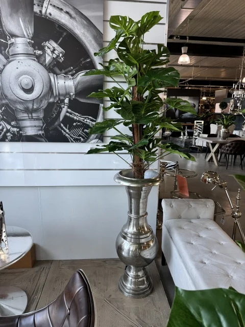 Bodenvase Silber Metall, Vase Aluminium, Höhe 98 cm