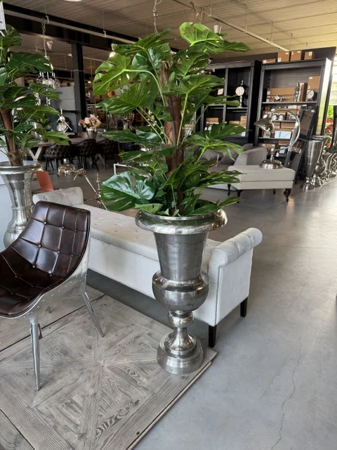 Bodenvase Silber Metall, Vase Aluminium, Höhe 90 cm