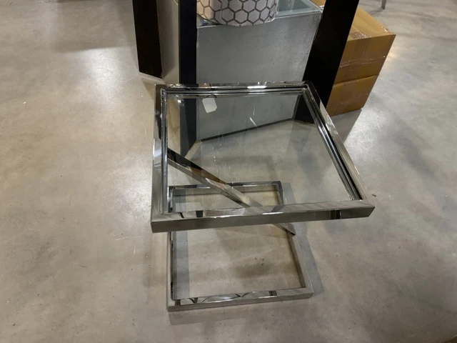 Beistelltisch Silber Glas-Metall, Beistelltisch Glas Silber, Maße: 45x45 cm