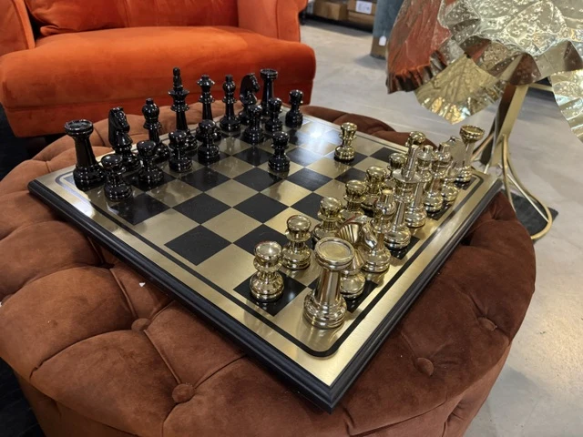 Schachbrett Gold-schwarz, Schachspiel Gold, Maße: 61x61 cm