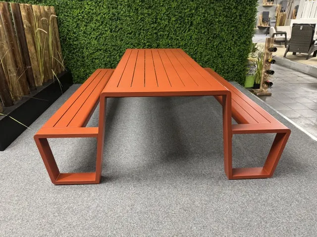 Picknick-Sitzgruppe rot, Picknicktisch mit Sitzbank Metall