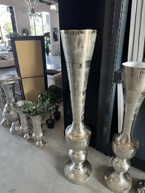 Bodenvase Silber Metall, Vase Aluminium, Höhe 159 cm