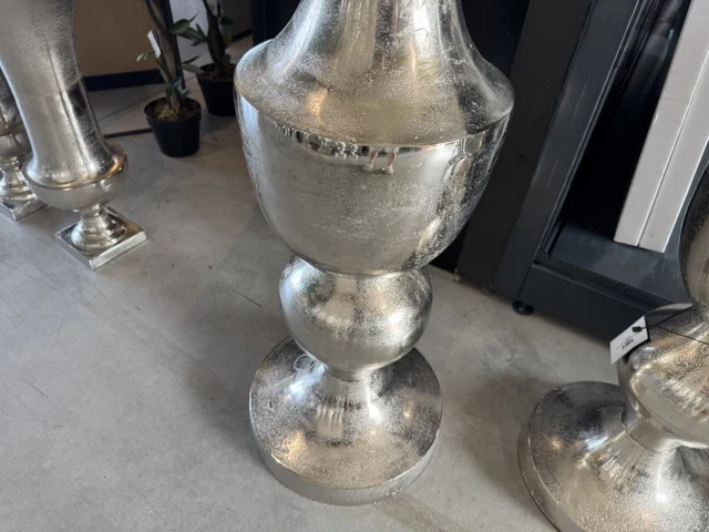 Bodenvase Silber Metall, Vase Aluminium, Höhe 159 cm