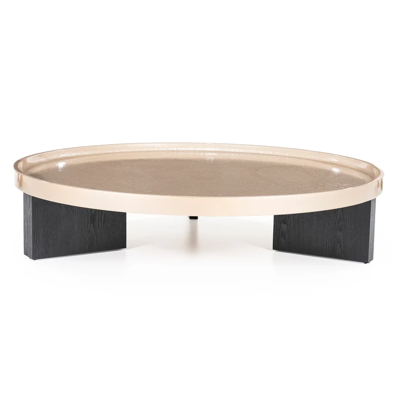 Couchtisch rund beige-schwarz, runder Couchtisch beige, Durchmesser 120 cm