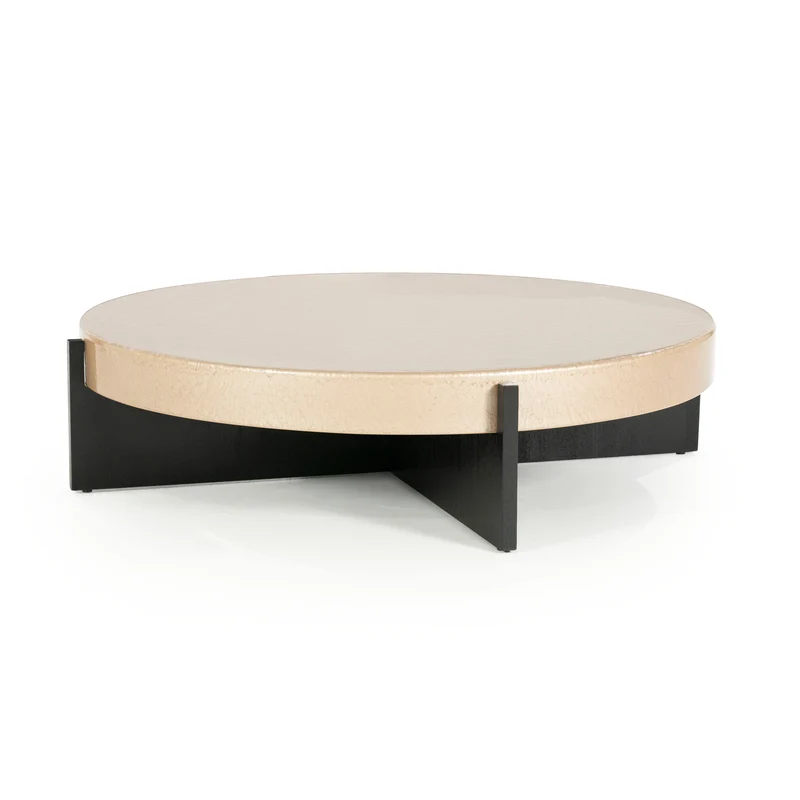 Couchtisch rund beige-schwarz, runder Couchtisch beige, Durchmesser 110 cm
