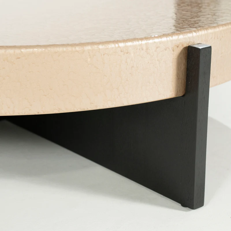 Couchtisch rund beige-schwarz, runder Couchtisch beige, Durchmesser 110 cm