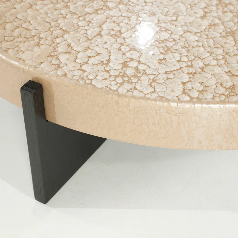 Couchtisch rund beige-schwarz, runder Couchtisch beige, Durchmesser 110 cm
