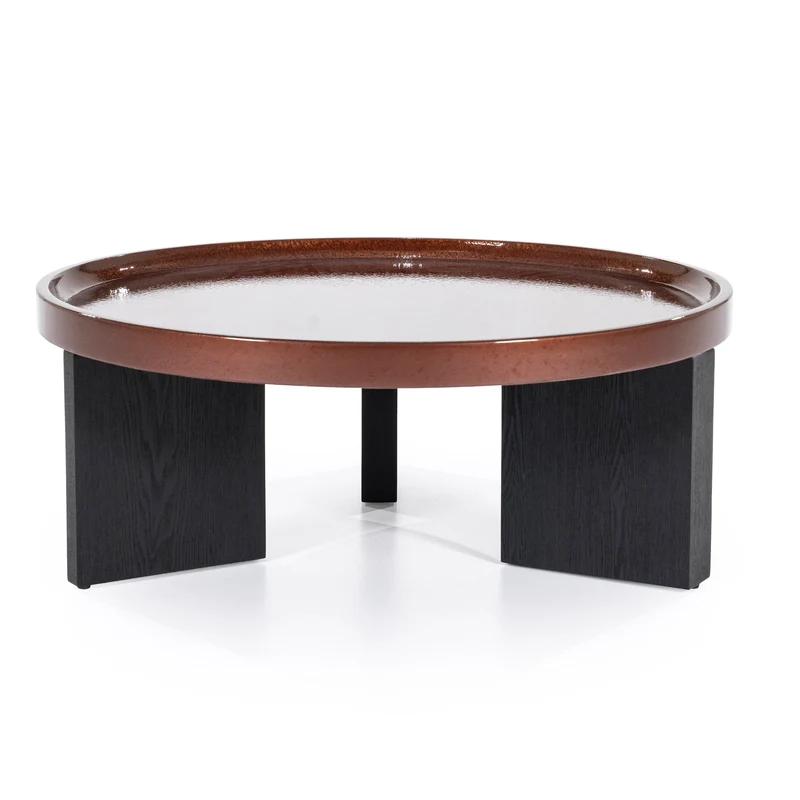 Couchtisch rund braun-schwarz, runder Couchtisch braun, Durchmesser 90 cm