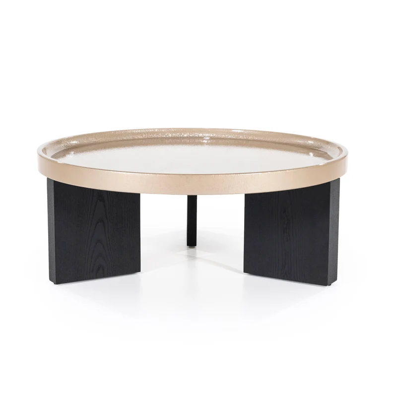 Couchtisch rund beige-schwarz, runder Couchtisch beige, Durchmesser 90 cm