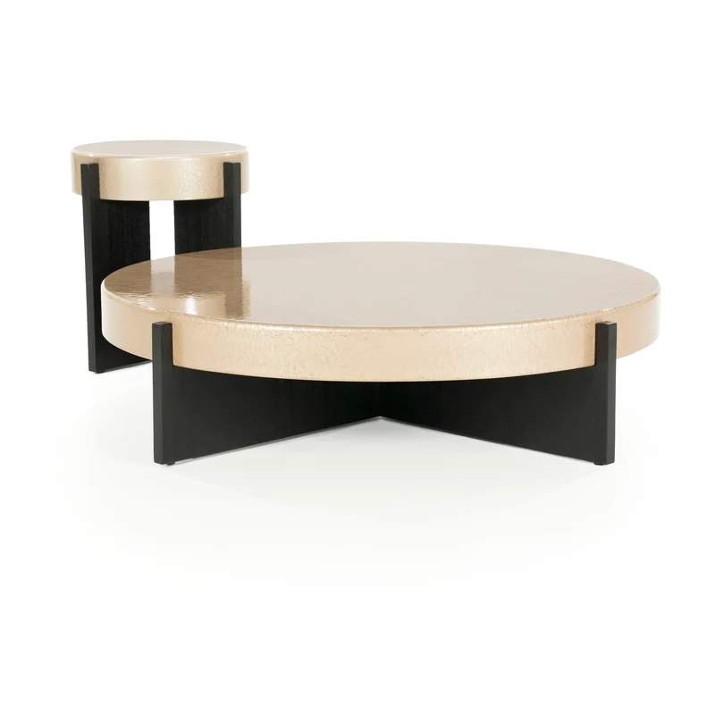 Couchtisch rund beige-schwarz, runder Couchtisch beige, Durchmesser 90 cm