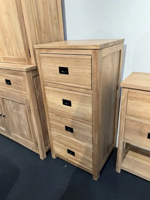 Kommode Holz Teak, Schrank mit Schubladen Massivholz Teak, Breite 90 cm