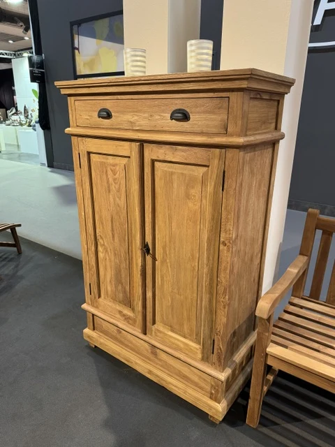 Hochschrank Holz Teak, Highboard mit Schubladen Massivholz Teak, Breite 100 cm