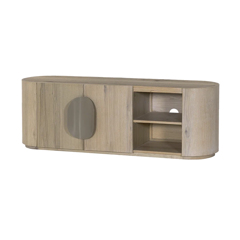 TV Schrank oval weiß-wash, Fernsehschrank oval Eiche furniert, Breite 150 cm