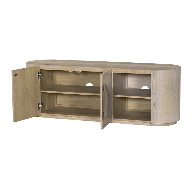 TV Schrank oval weiß-wash, Fernsehschrank oval Eiche furniert, Breite 150 cm