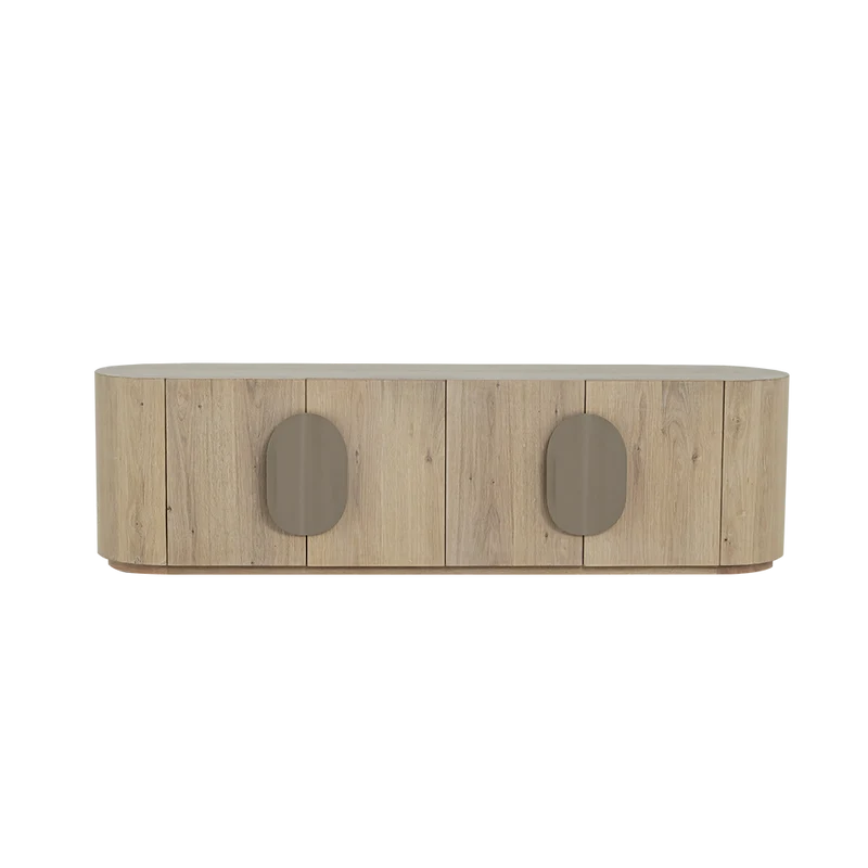 TV Schrank oval weiß-wash, Fernsehschrank oval Eiche furniert, Breite 180 cm