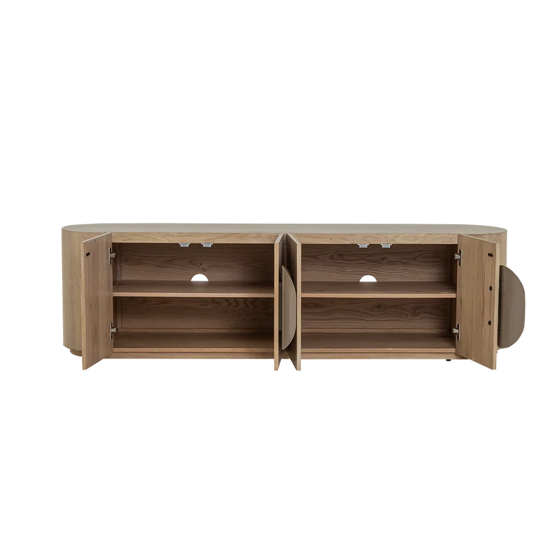 TV Schrank oval weiß-wash, Fernsehschrank oval Eiche furniert, Breite 180 cm
