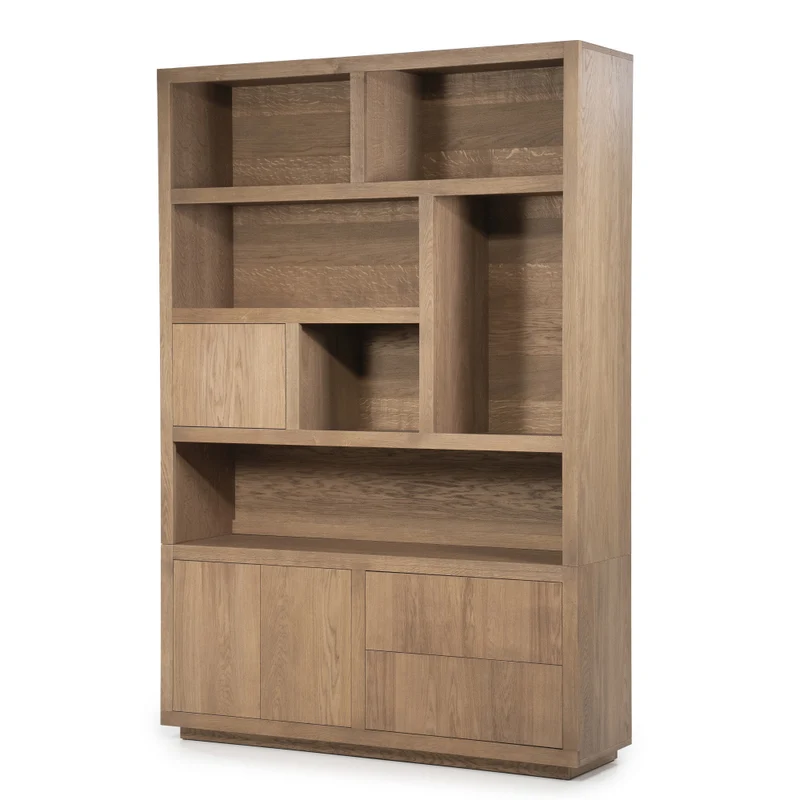 Bücherschrank Natur-braun Eiche furniert, Schrank braun mit zwei Türen, Wohnzimmerschrank braun Holz Eiche furniert, Breite 150 cm