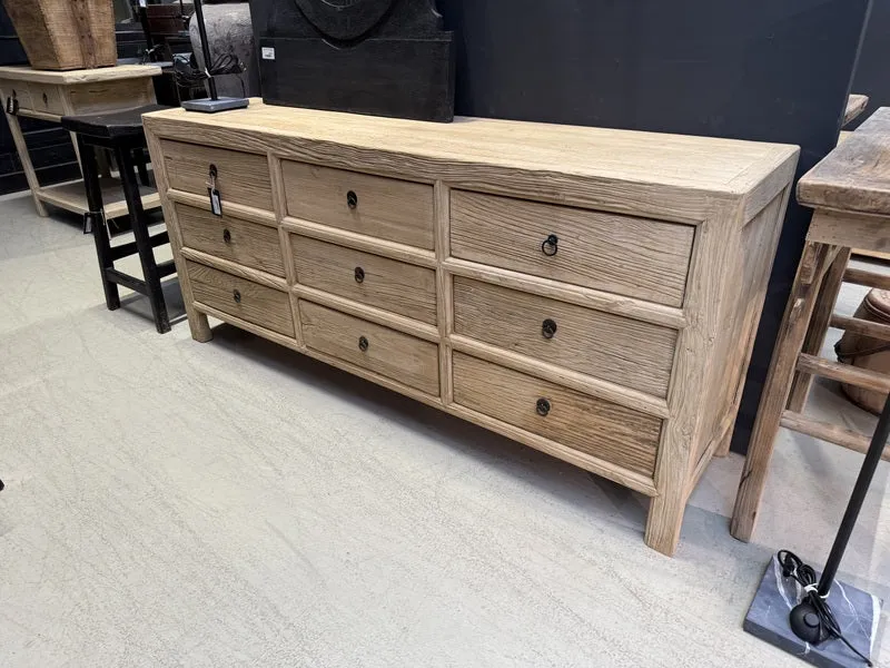 Altholz Sideboard Natur-grau, Anrichte mit Schubladen Altholz, Kommode Altholz, Breite 180 cm