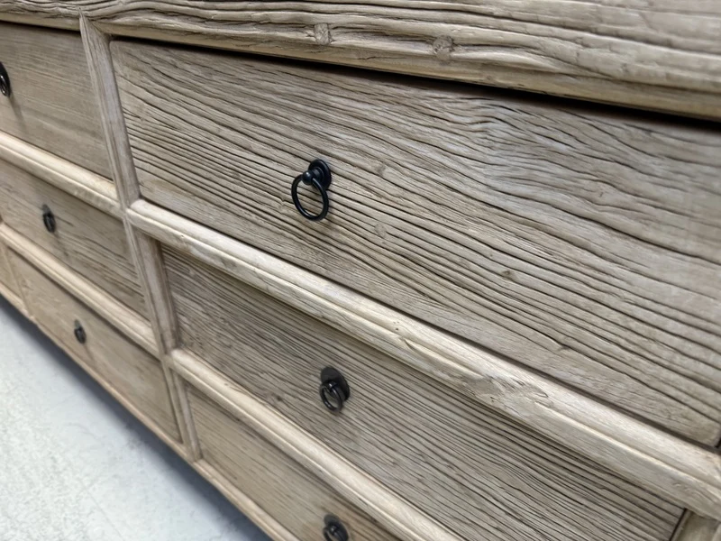 Altholz Sideboard Natur-grau, Anrichte mit Schubladen Altholz, Kommode Altholz, Breite 180 cm